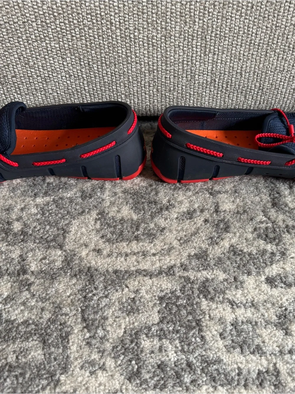Men’s Swims Navy Mesh Boat Shoes with Red Laces and Orange Insoles